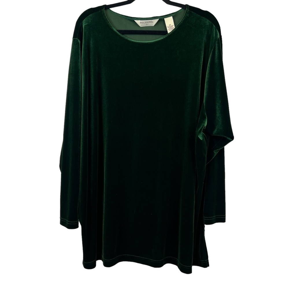 Bechamel II Women's Top Velvet Green Plus Size 2X Christmas Holiday Party